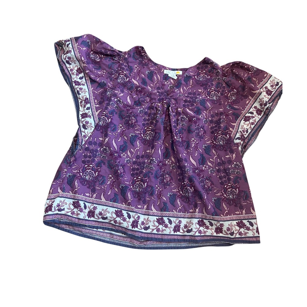 C&C California purple boho paisley cotton ruffle flutter sleeve top garden lagen